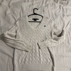 Ralph Lauren Cream Cable-Knit V-Neck Sweater